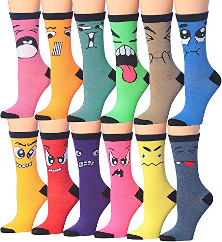 12-Pair Colorful Patterned Crew Socks