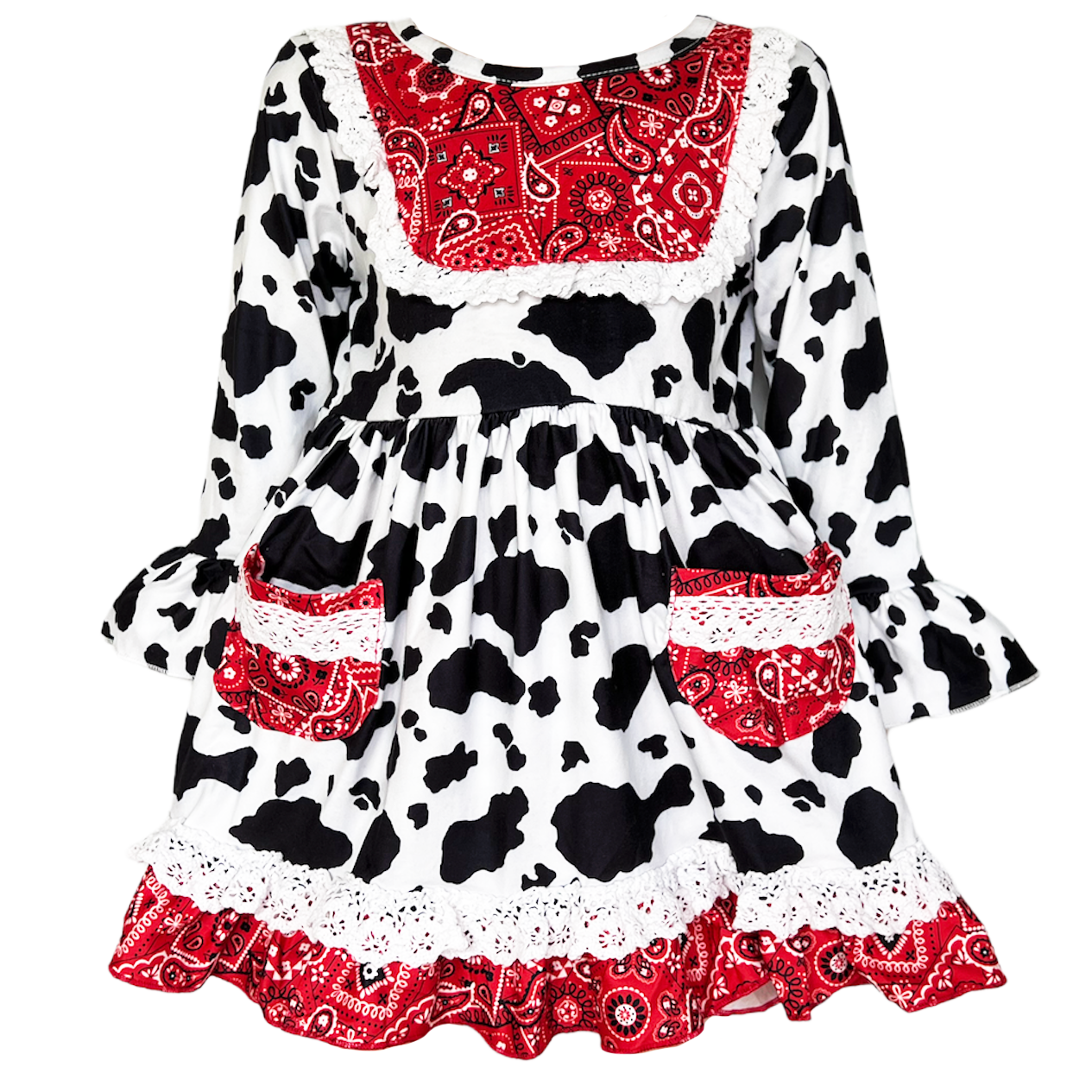 AL Limited Girls Cow print Lace Bandana Dress