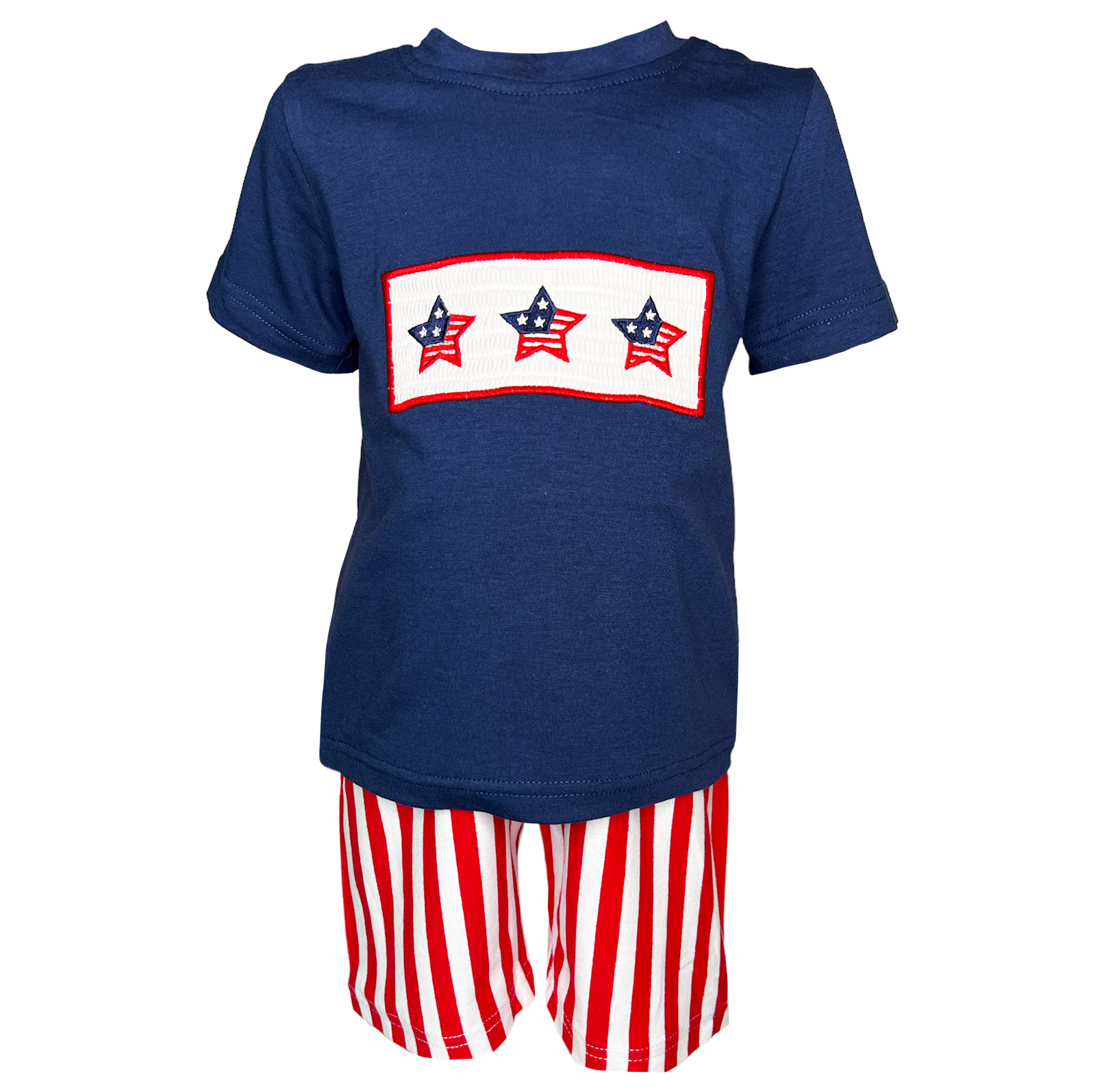 Boys American Flag Blue T shirt & Red Striped Shorts