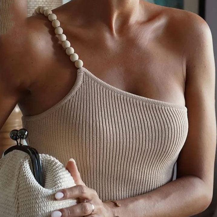 Asymmetrical Crop Knit Tank Top - yourunderwear