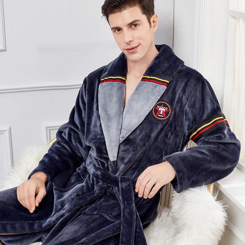 Big Size Flannel Men Robe Nightwear