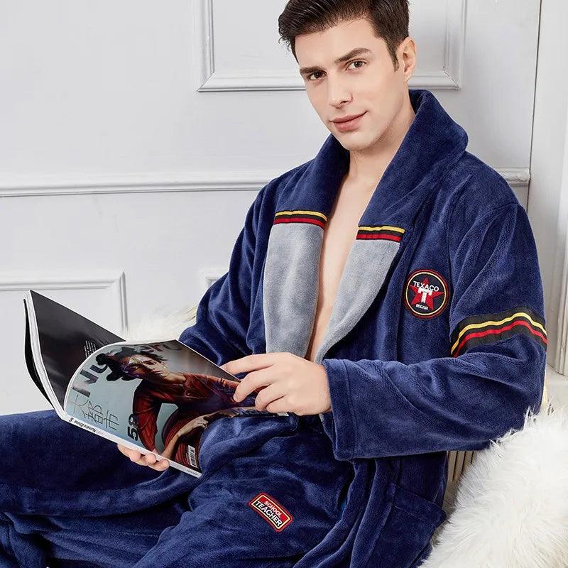 Big Size Flannel Men Robe Nightwear