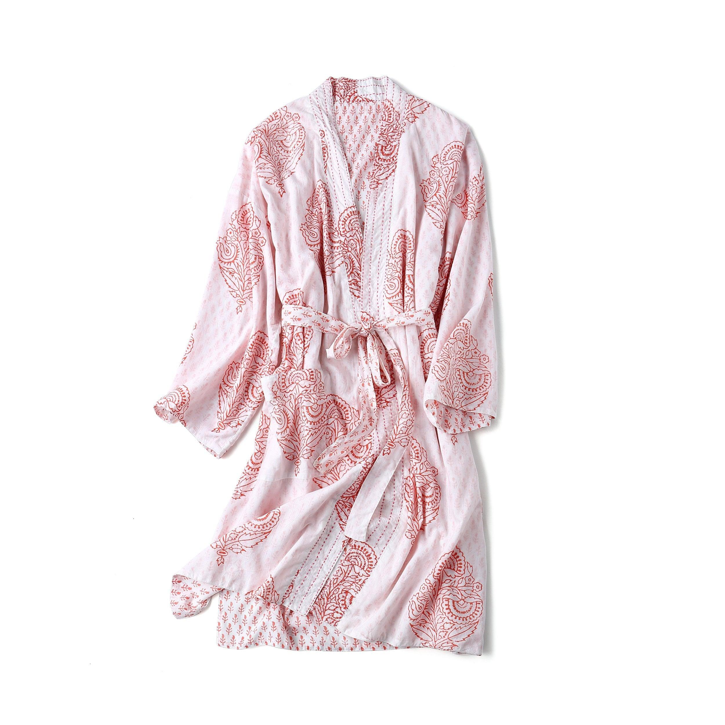 Block-Printed Pink Robe