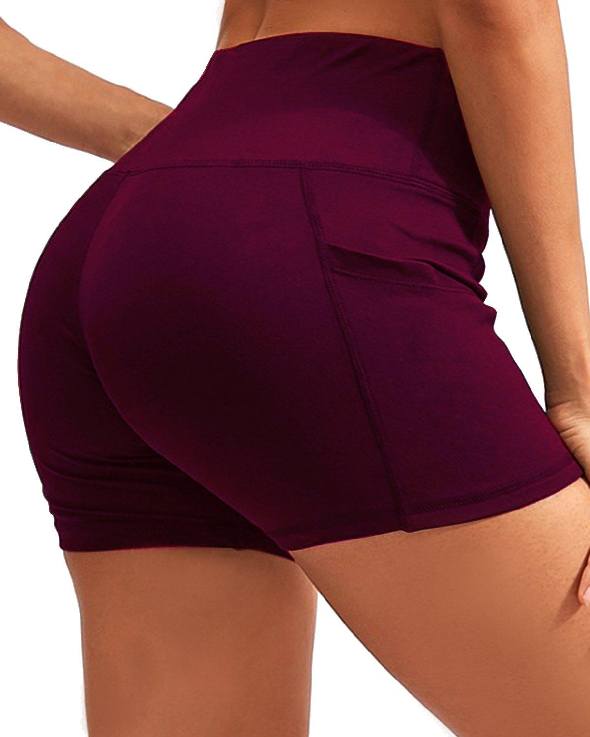 CALCAO HIGH WAIST YOGA SHORTS WITH POCKET - RED