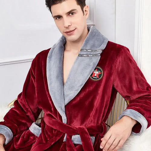Big Size Flannel Men Robe Nightwear