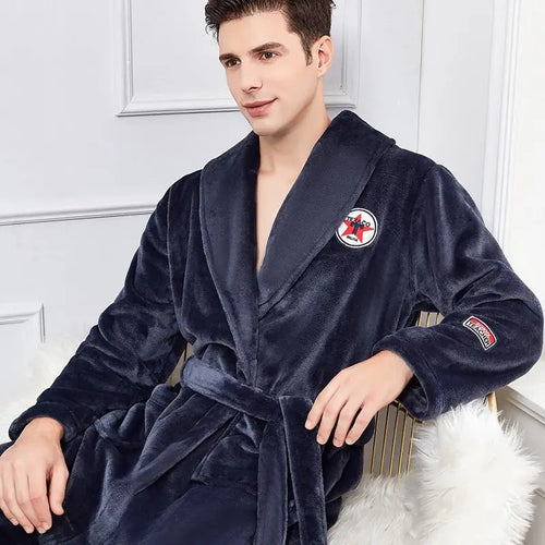 Big Size Flannel Men Robe Nightwear
