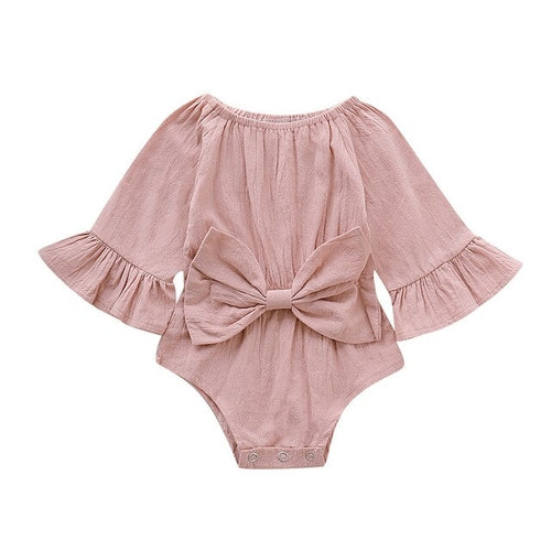 Bowknot Solid Flare Sleeve Romper