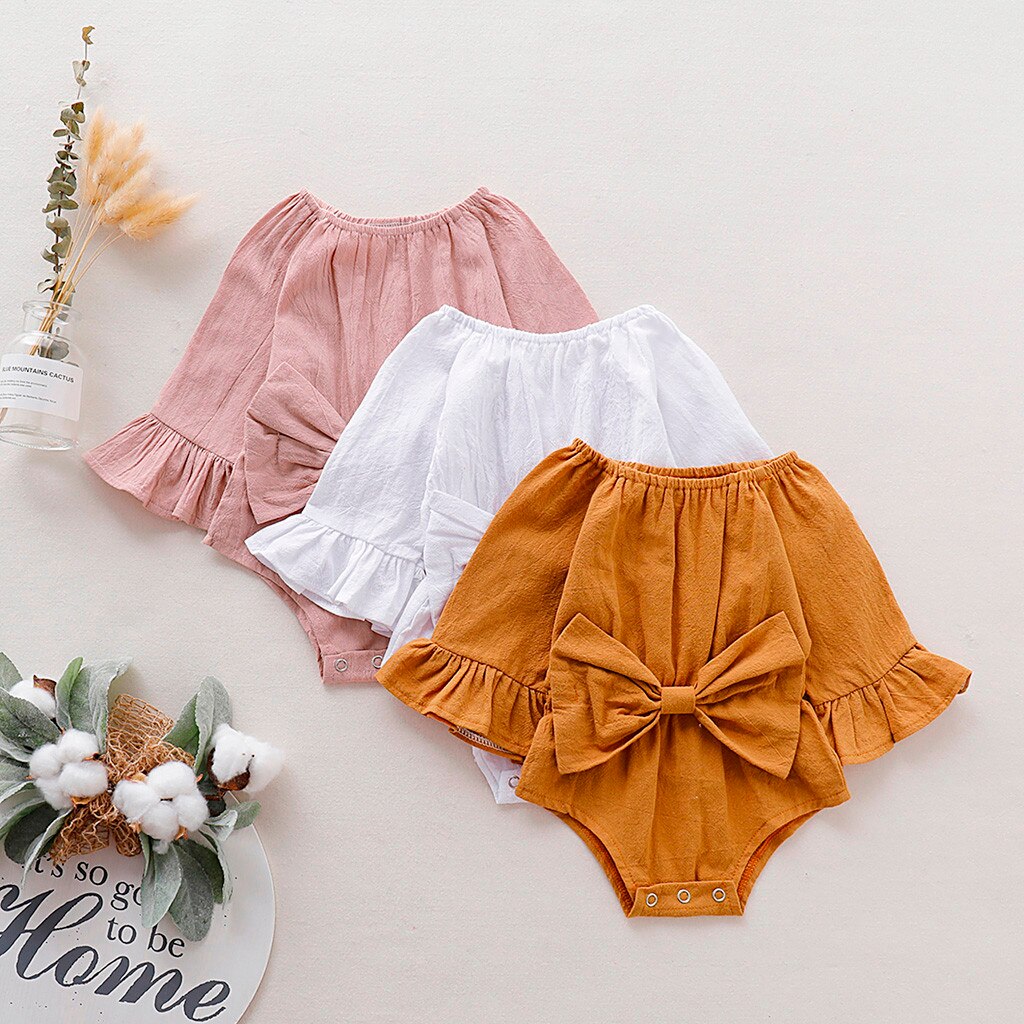 Bowknot Solid Flare Sleeve Romper