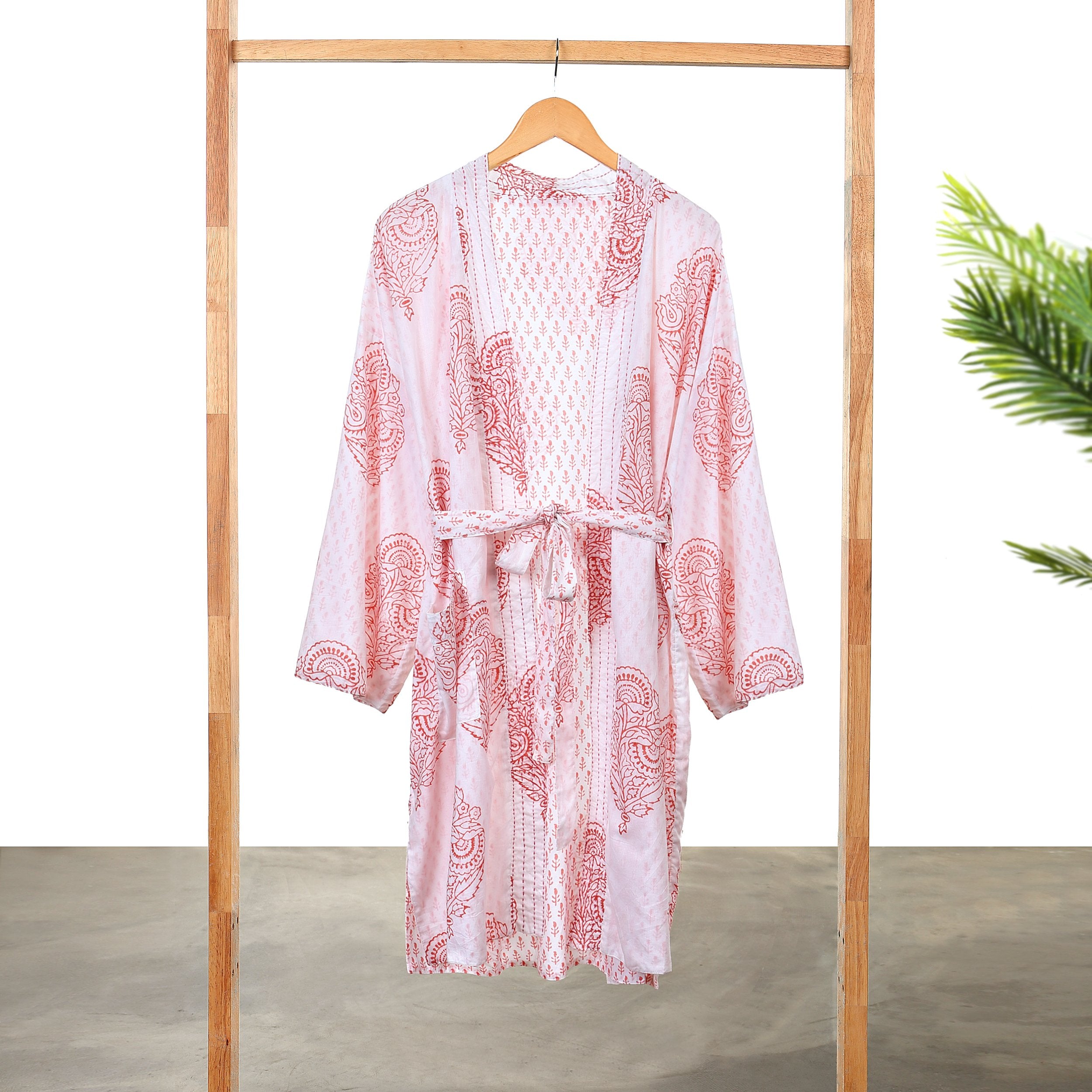 Block-Printed Pink Robe
