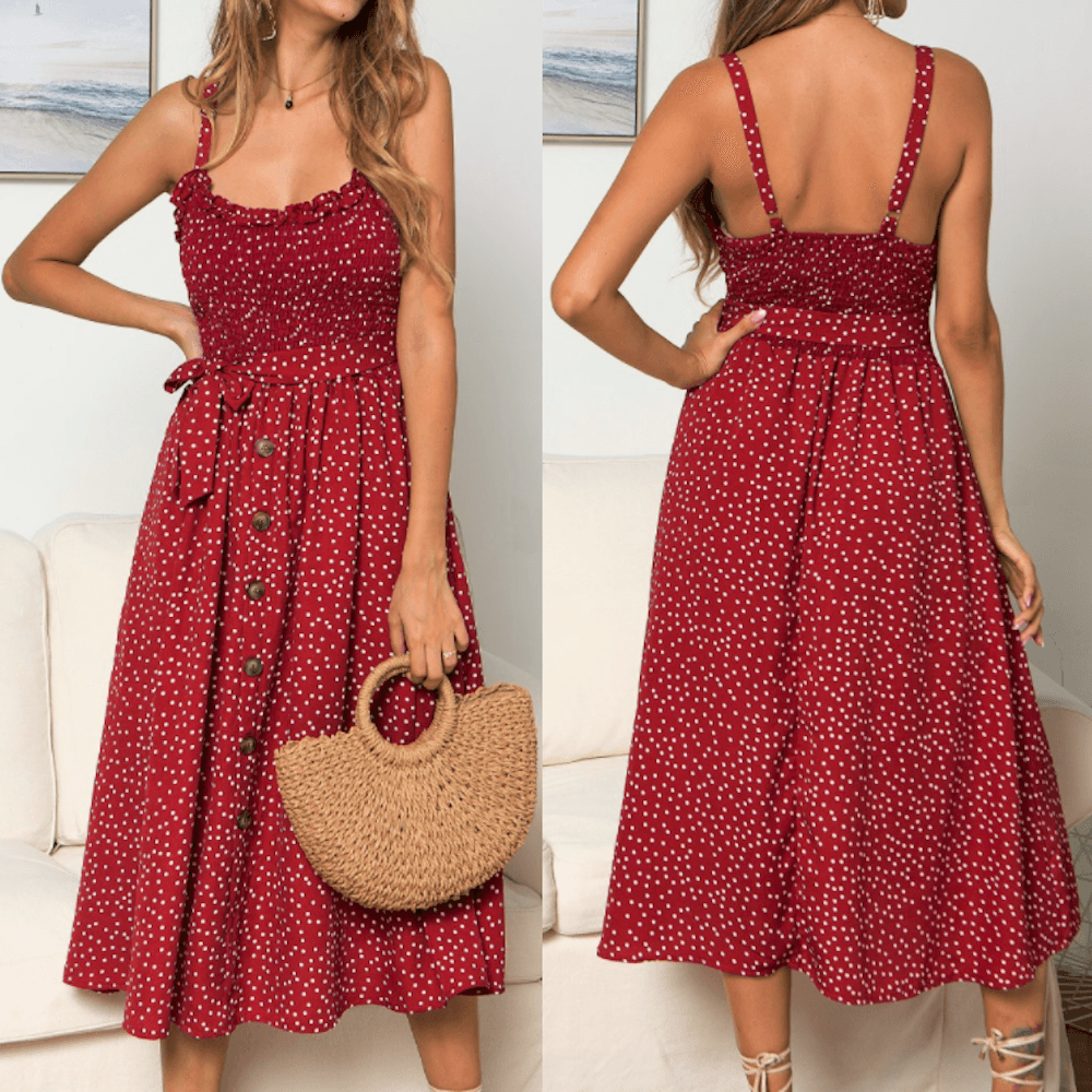 Polka Dot Maxi Dress with Spaghetti Straps - yourunderwear