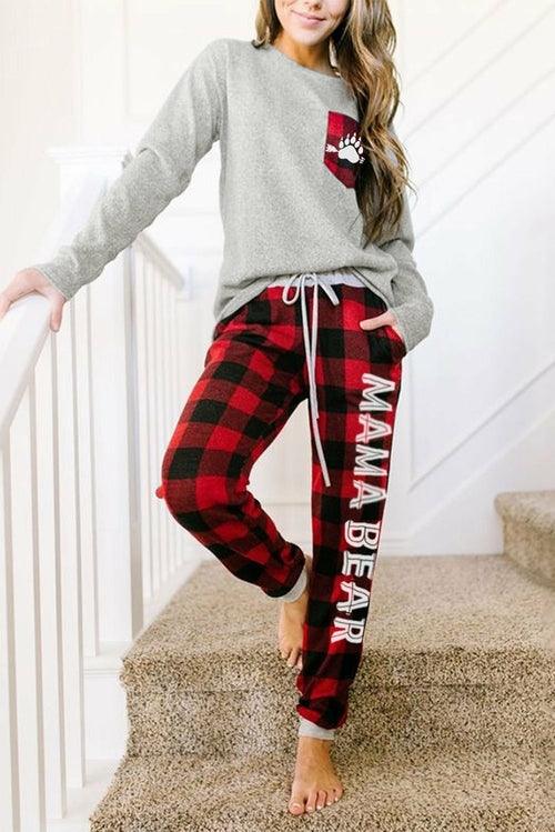 Print Pocket Plaid Pajama Set - yourunderwear