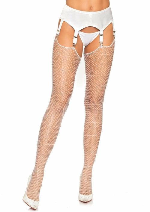 Rhinestone Fishnet White Stockings