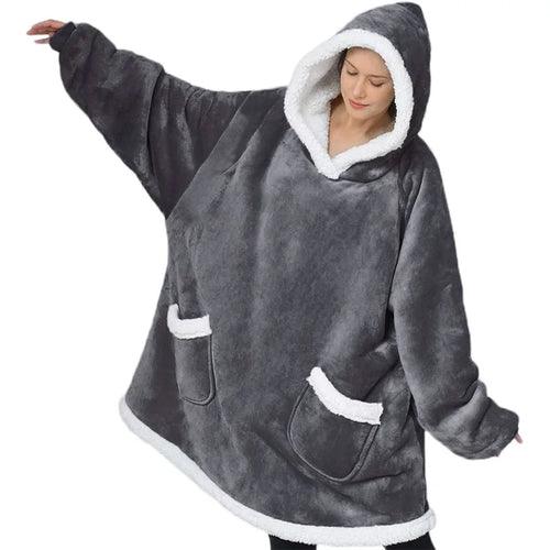 Super Long Flannel Blanket with Sleeves Winter Hoodies Nightgown Women