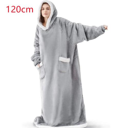 Super Long Flannel Blanket with Sleeves Winter Hoodies Nightgown Women