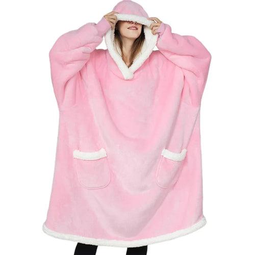 Super Long Flannel Blanket with Sleeves Winter Hoodies Nightgown Women