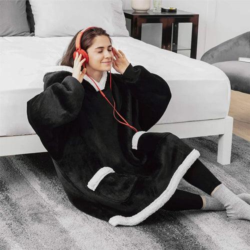 Super Long Flannel Blanket with Sleeves Winter Hoodies Nightgown Women