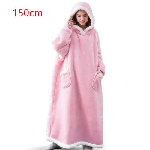 Super Long Flannel Blanket with Sleeves Winter Hoodies Nightgown Women