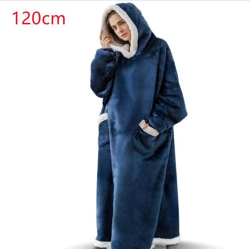 Super Long Flannel Blanket with Sleeves Winter Hoodies Nightgown Women