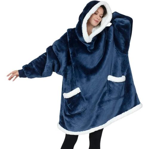 Super Long Flannel Blanket with Sleeves Winter Hoodies Nightgown Women