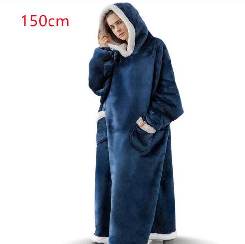 Super Long Flannel Blanket with Sleeves Winter Hoodies Nightgown Women