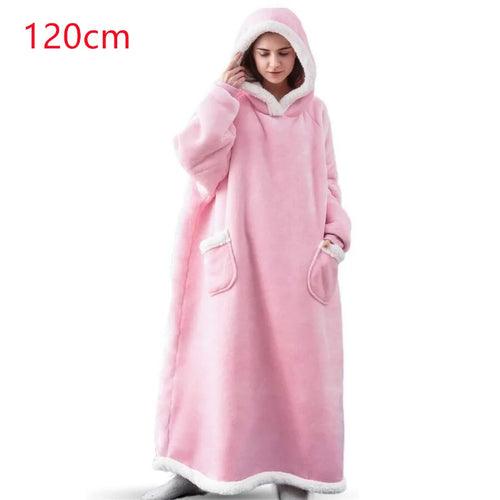 Super Long Flannel Blanket with Sleeves Winter Hoodies Nightgown Women