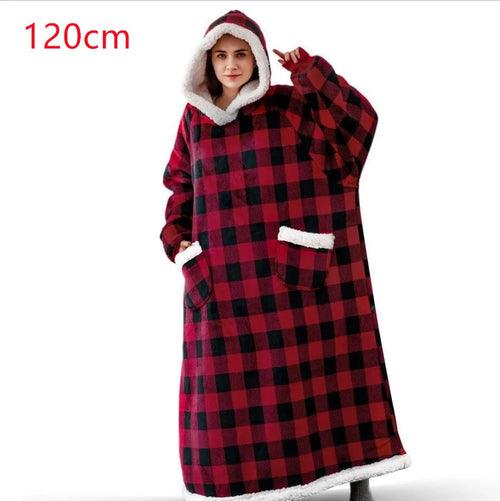 Super Long Flannel Blanket with Sleeves Winter Hoodies Nightgown Women