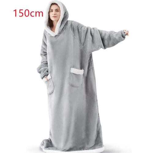 Super Long Flannel Blanket with Sleeves Winter Hoodies Nightgown Women