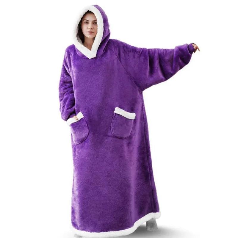 Super Long Flannel Blanket with Sleeves Winter Hoodies Nightgown Women