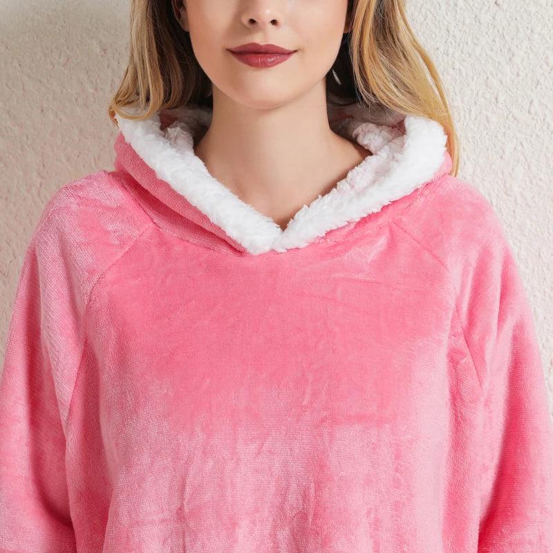 Super Long Flannel Blanket with Sleeves Winter Hoodies Nightgown Women