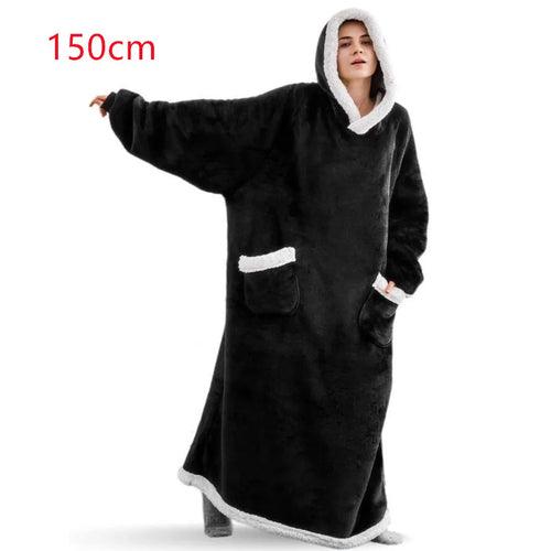 Super Long Flannel Blanket with Sleeves Winter Hoodies Nightgown Women