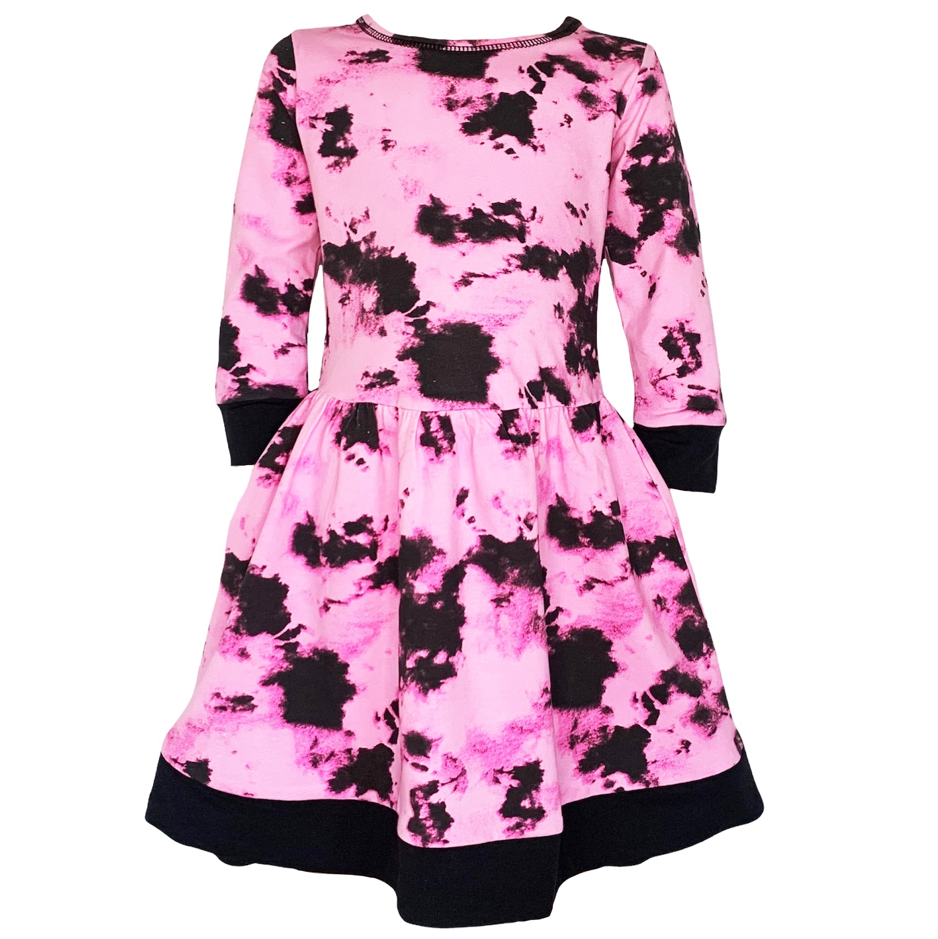 AnnLoren Girls Pink Black White Tie Dye Cotton Dress
