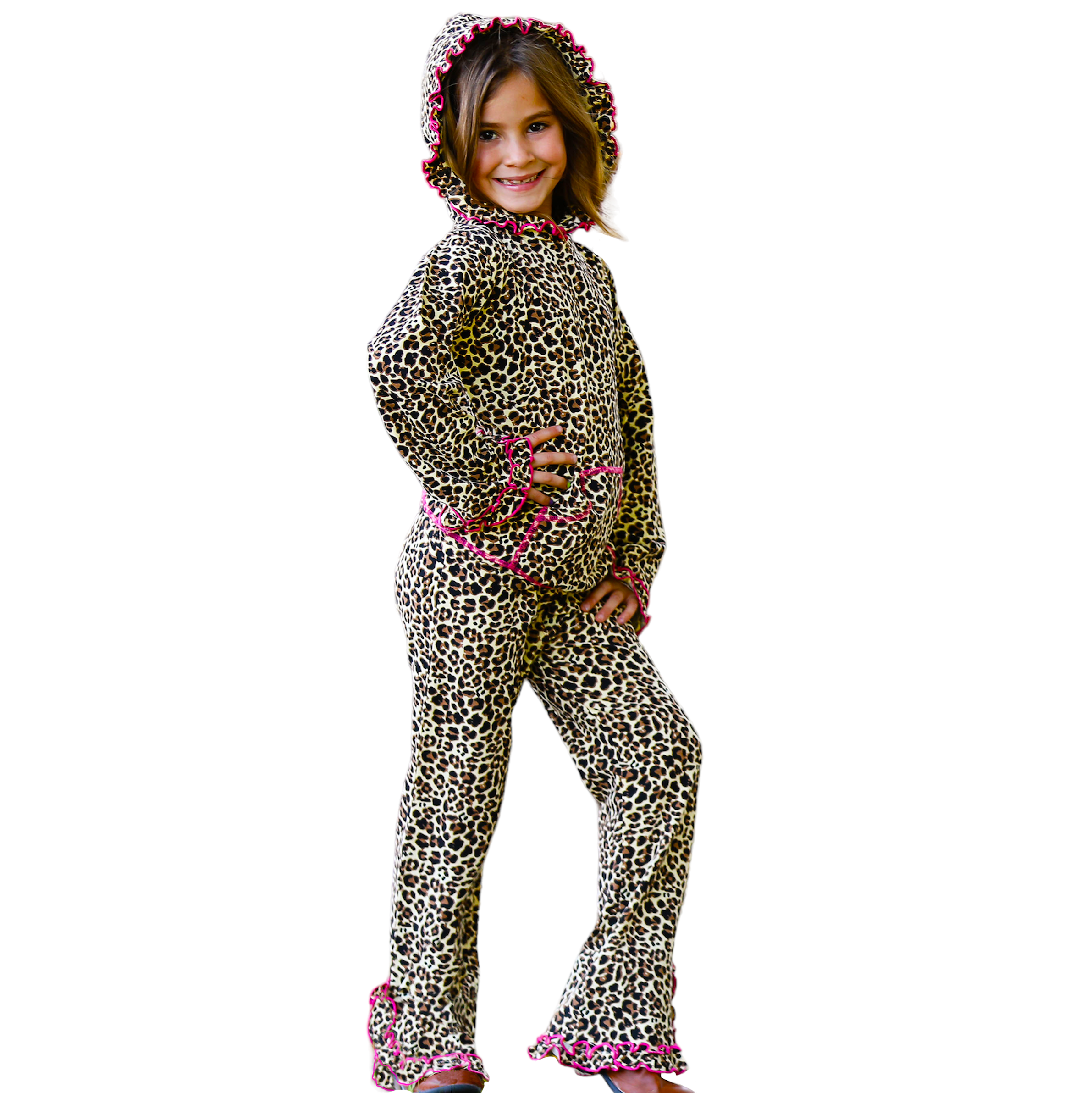 Leopard Ruffle Hoodie Track Suit