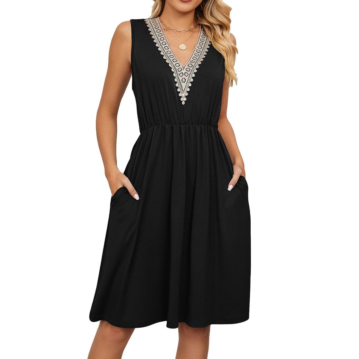 V-Neck Party Dress with Pockets - yourunderwear