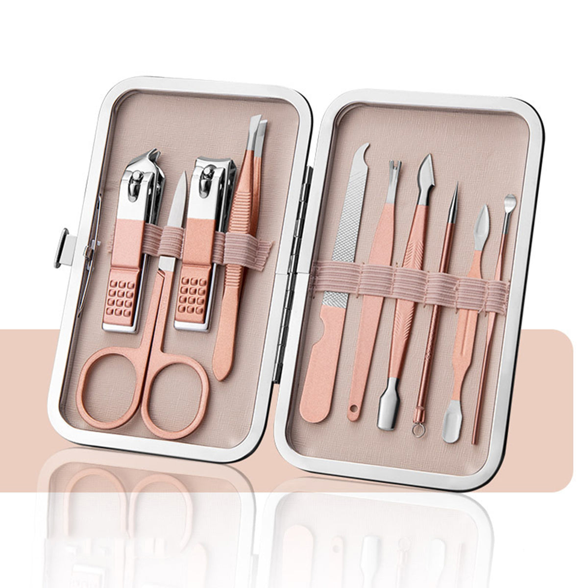 Stainless Steel Manicure Set with Pink Case