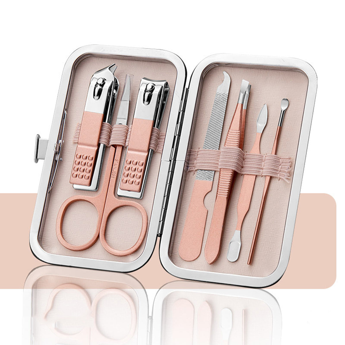 Stainless Steel Manicure Set with Pink Case