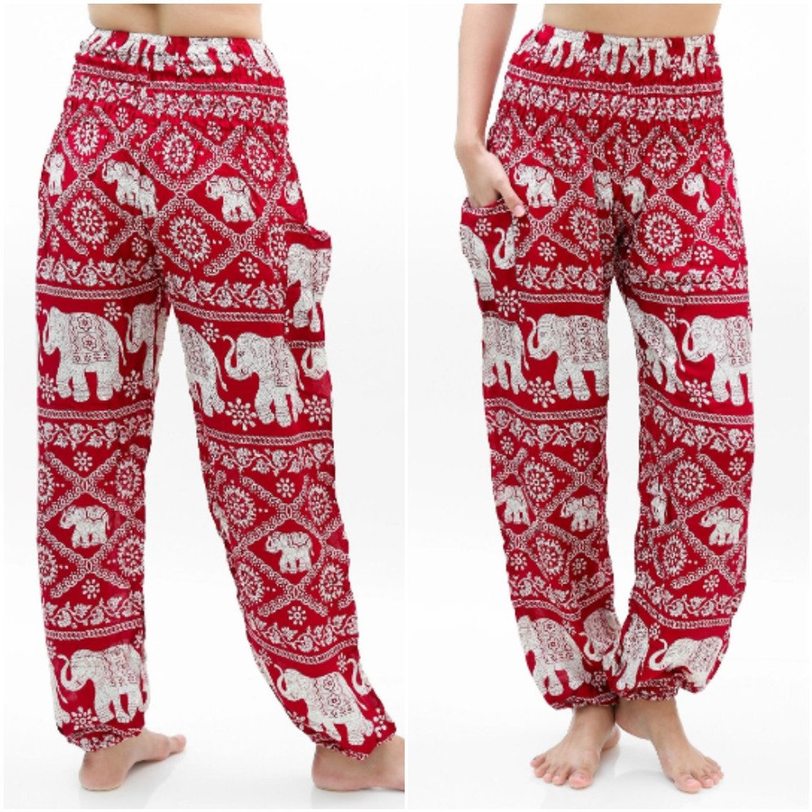 Burgundy Elephant Boho Yoga Pants