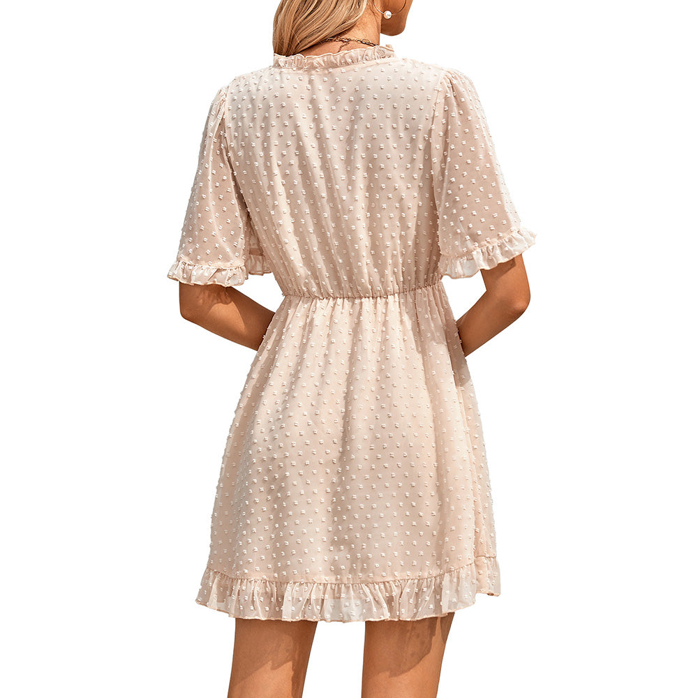 V-Neck Short Sleeve Flowy Mini Dress