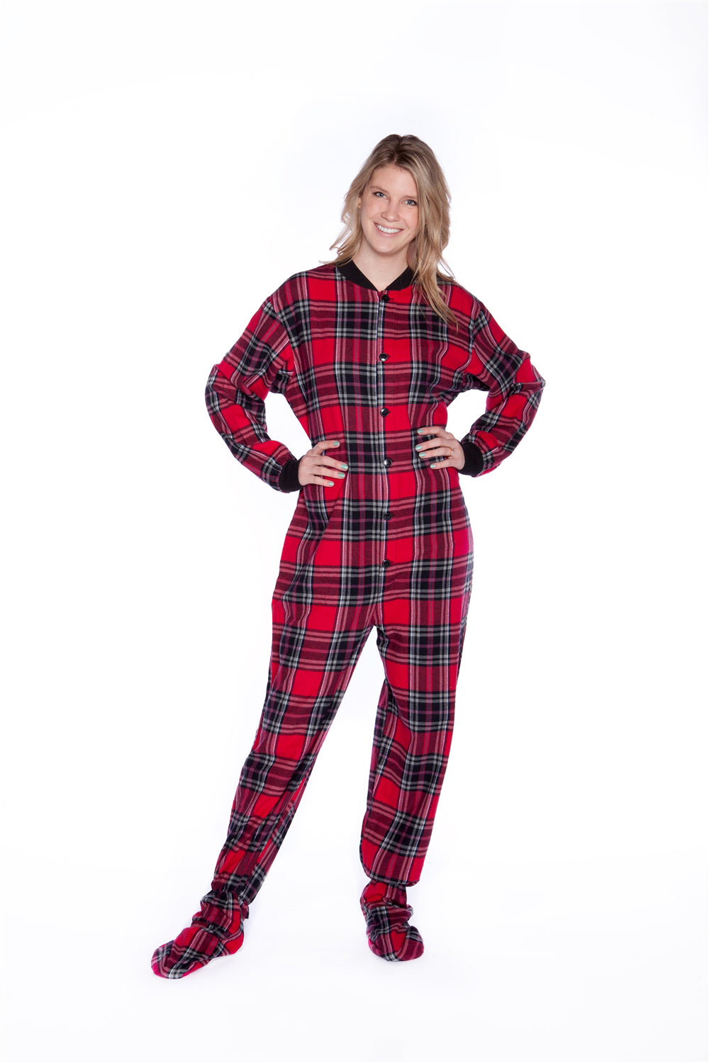 Red Black Plaid Adult Onesie Pajamas