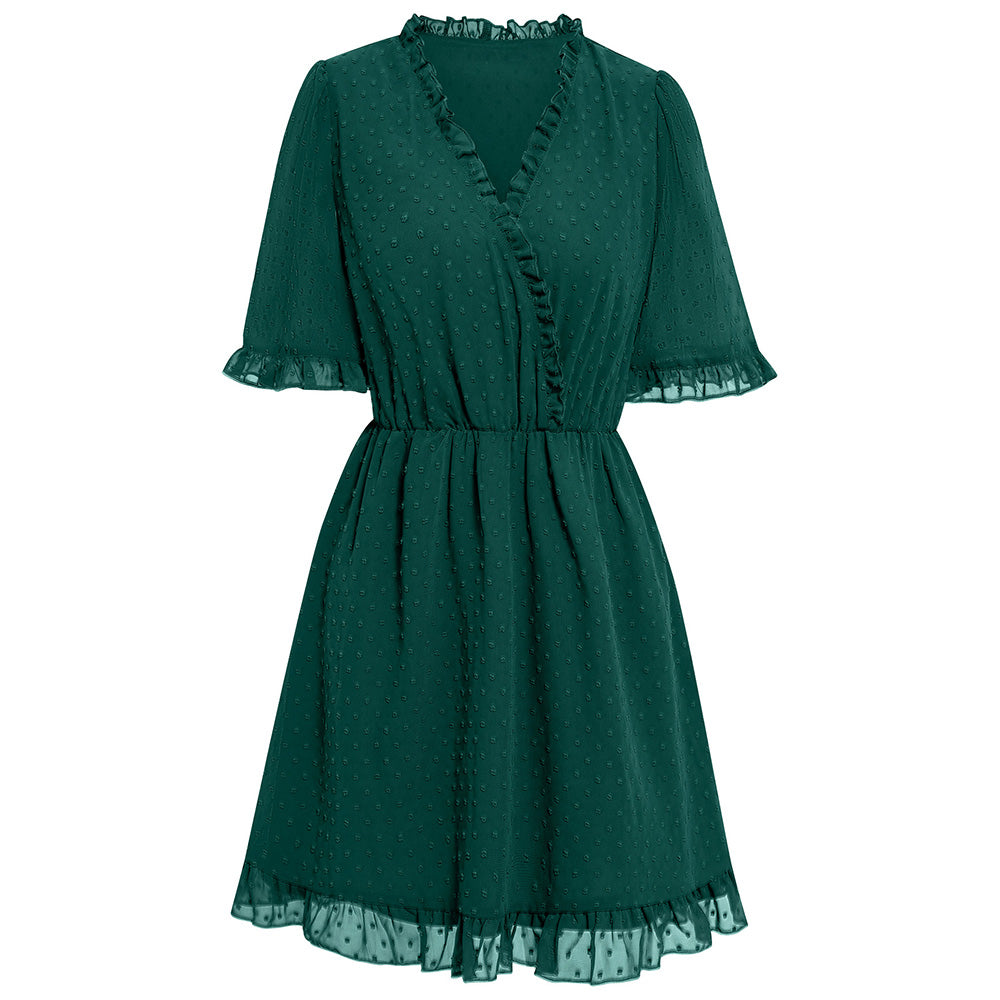 V-Neck Short Sleeve Flowy Mini Dress