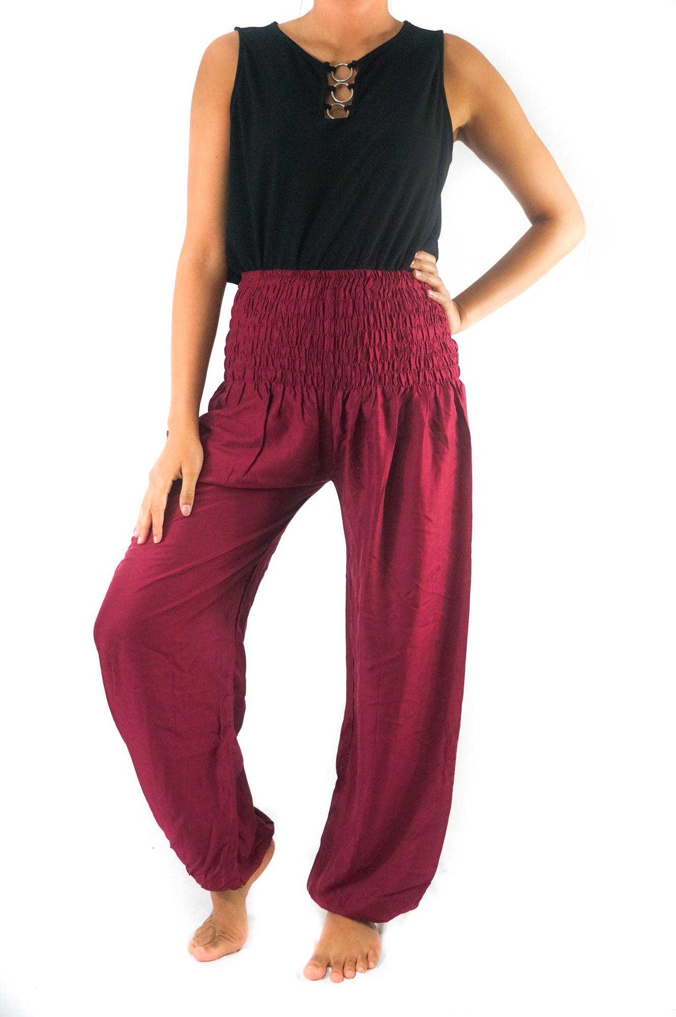 Burgundy Women Boho Pants Hippie Pants Yoga Pants Harem