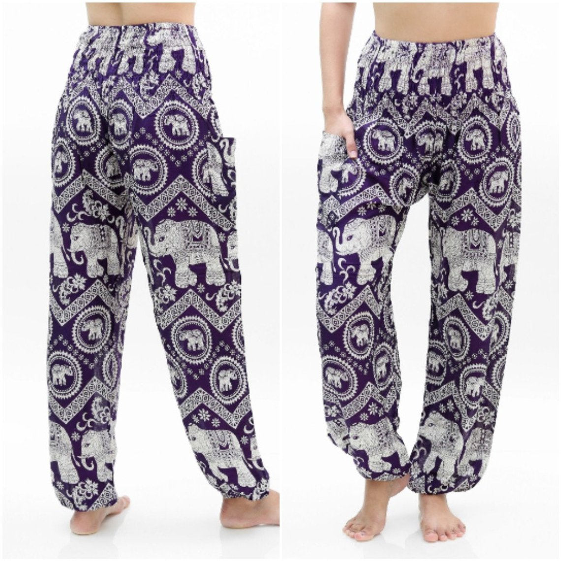 Purple Boho Elephant Yoga Pants