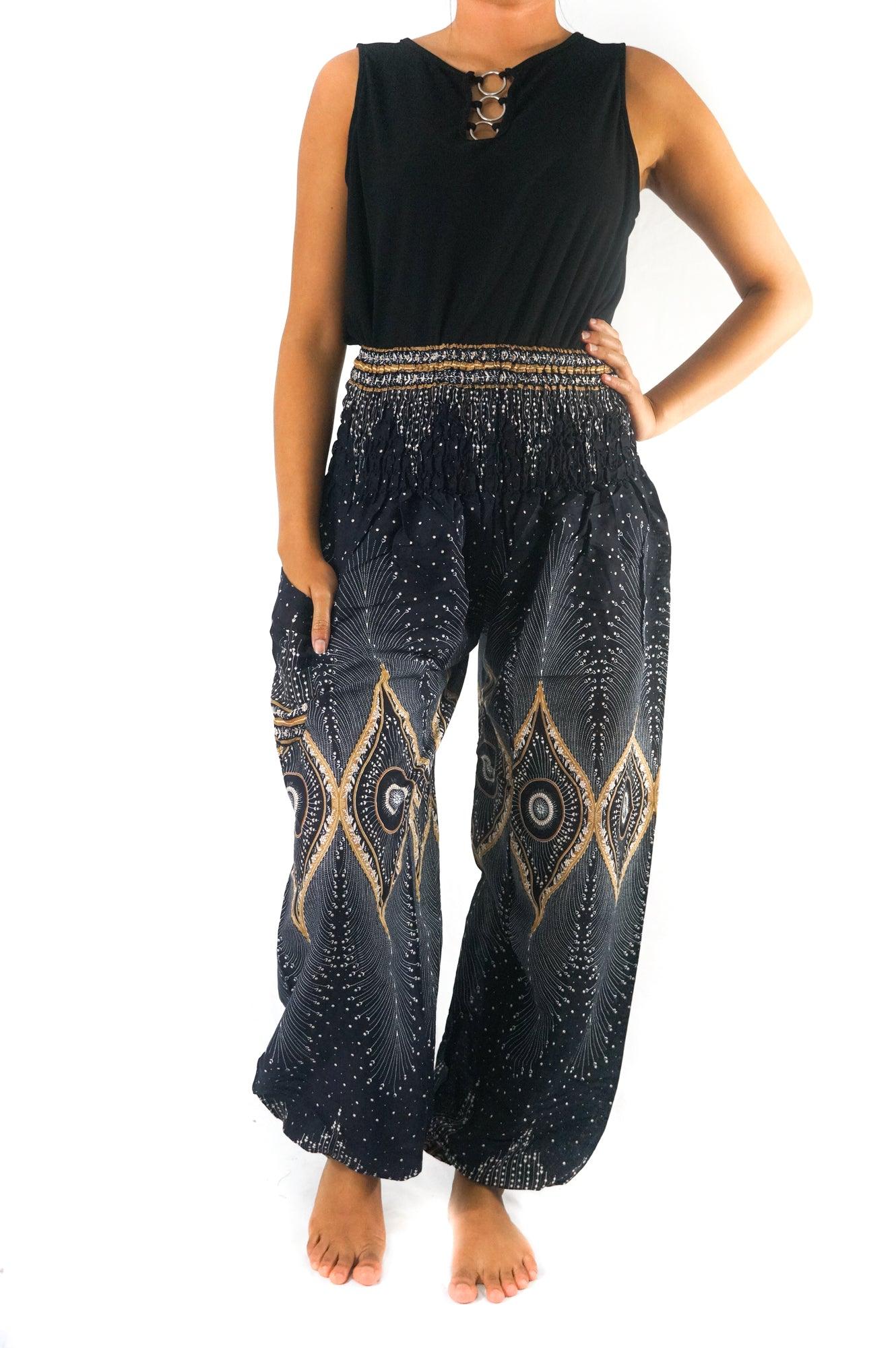 Black PEACOCK Women Boho Pants Hippie Pants Yoga Pants