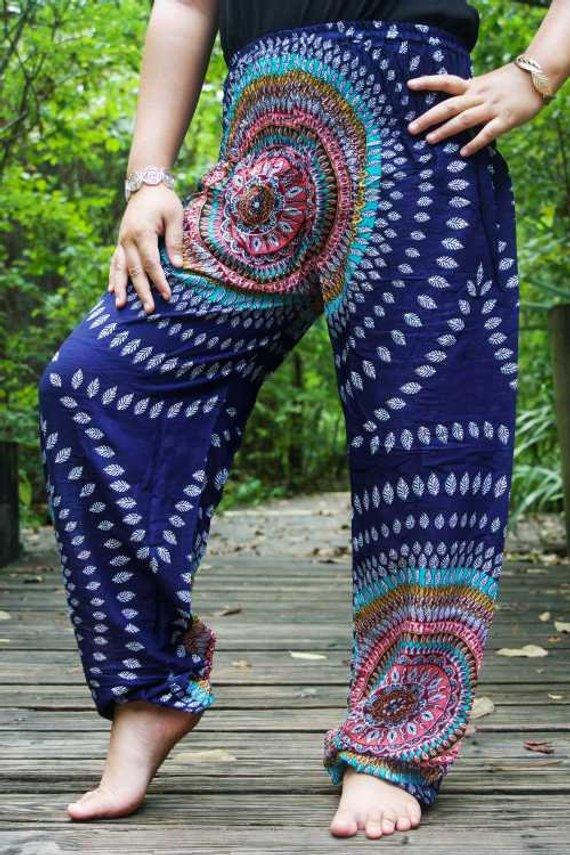 Blue SWIRL Women Boho Pants Hippie Pants Yoga Pants