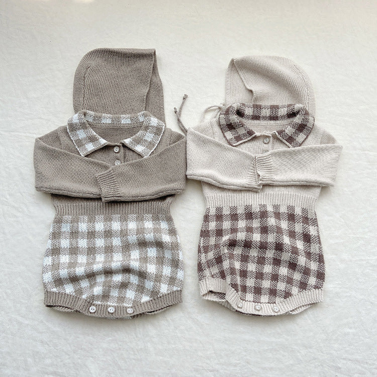 Baby Checkerboard Pattern Polo Neck Onesies
