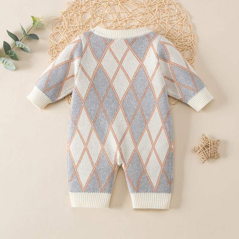 Baby Plaid Pattern Knitted Romper