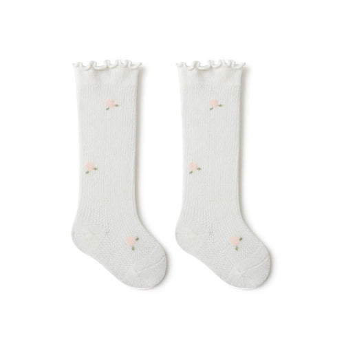 Solid Color Floral Embroidered Knee Socks