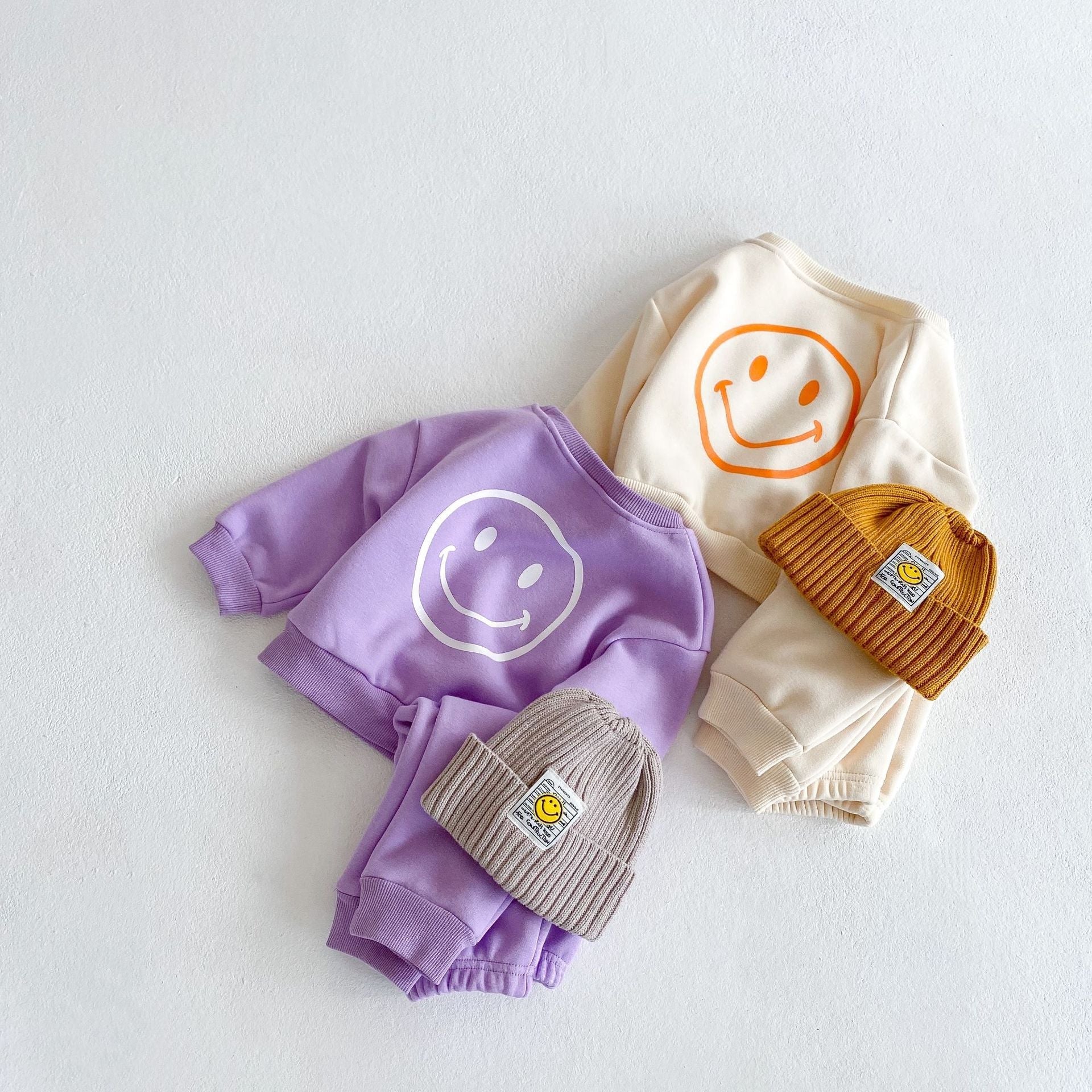 Baby Slogan Graphic Hoodie Combo Smiley Print Trousers Sets