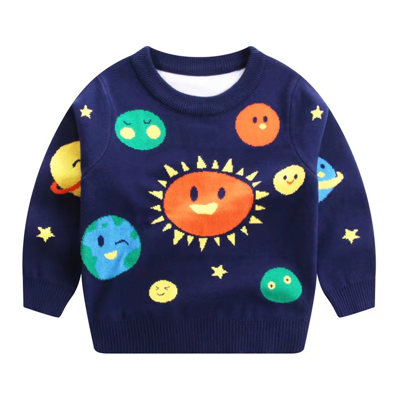 Baby Boy Solar System Pattern O-Neck Sweater
