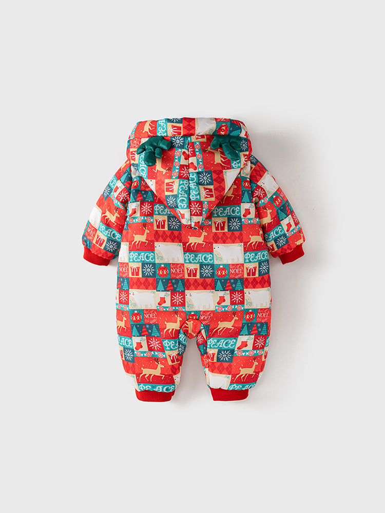 Baby Christmas Red Plaid Patchwork Thick Romper