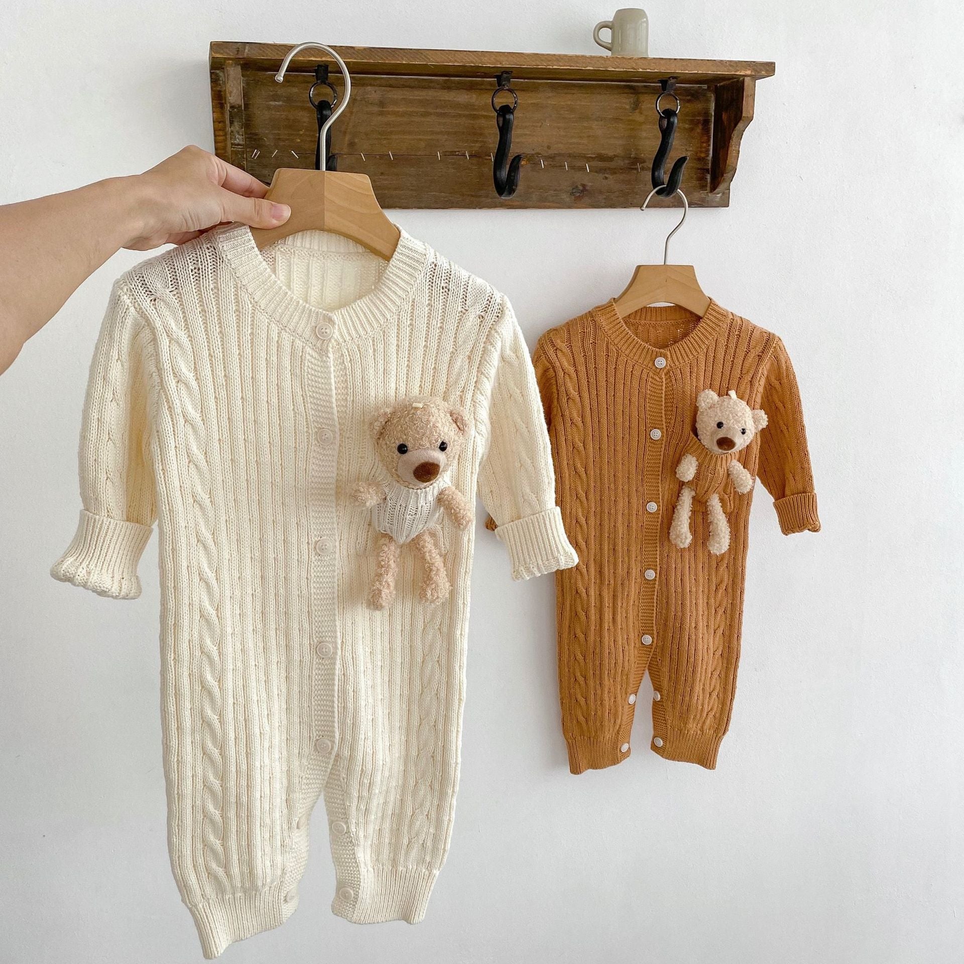 Baby Unisex Solid Knit Sweaters Romper